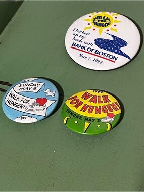 1990’s Walk For Hunger Pin back Buttons Boston Vintage